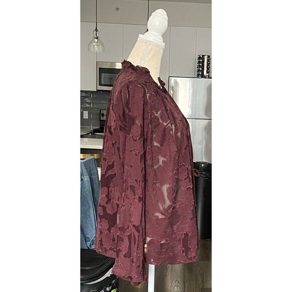 Dorothee Schumacher Burgundy Silk Lace Sheer Romance Tie Neck Blouse Top 4 $800 - Picture 4 of 16